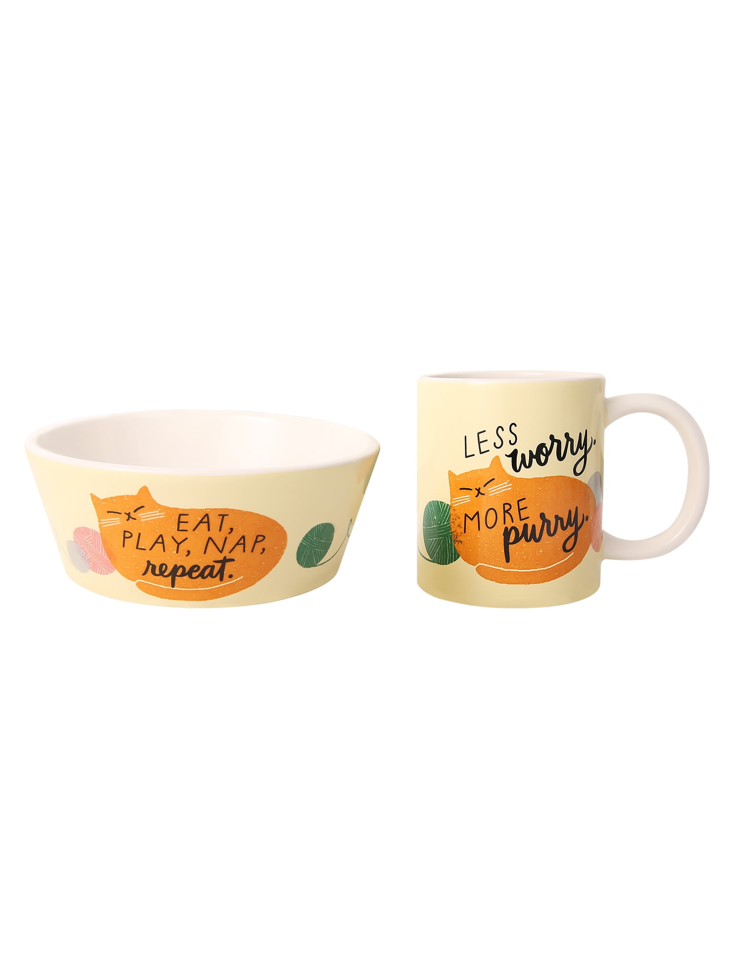 Hallmark 'Less Worry More Purry' Ceramic Mug and Cat Bowl Set for Pet Parents