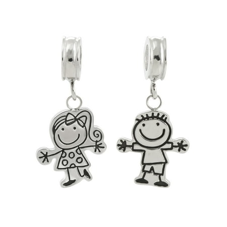 Connections from Hallmark Stainless Steel Boy and Girl Dangle Charm Bead Set