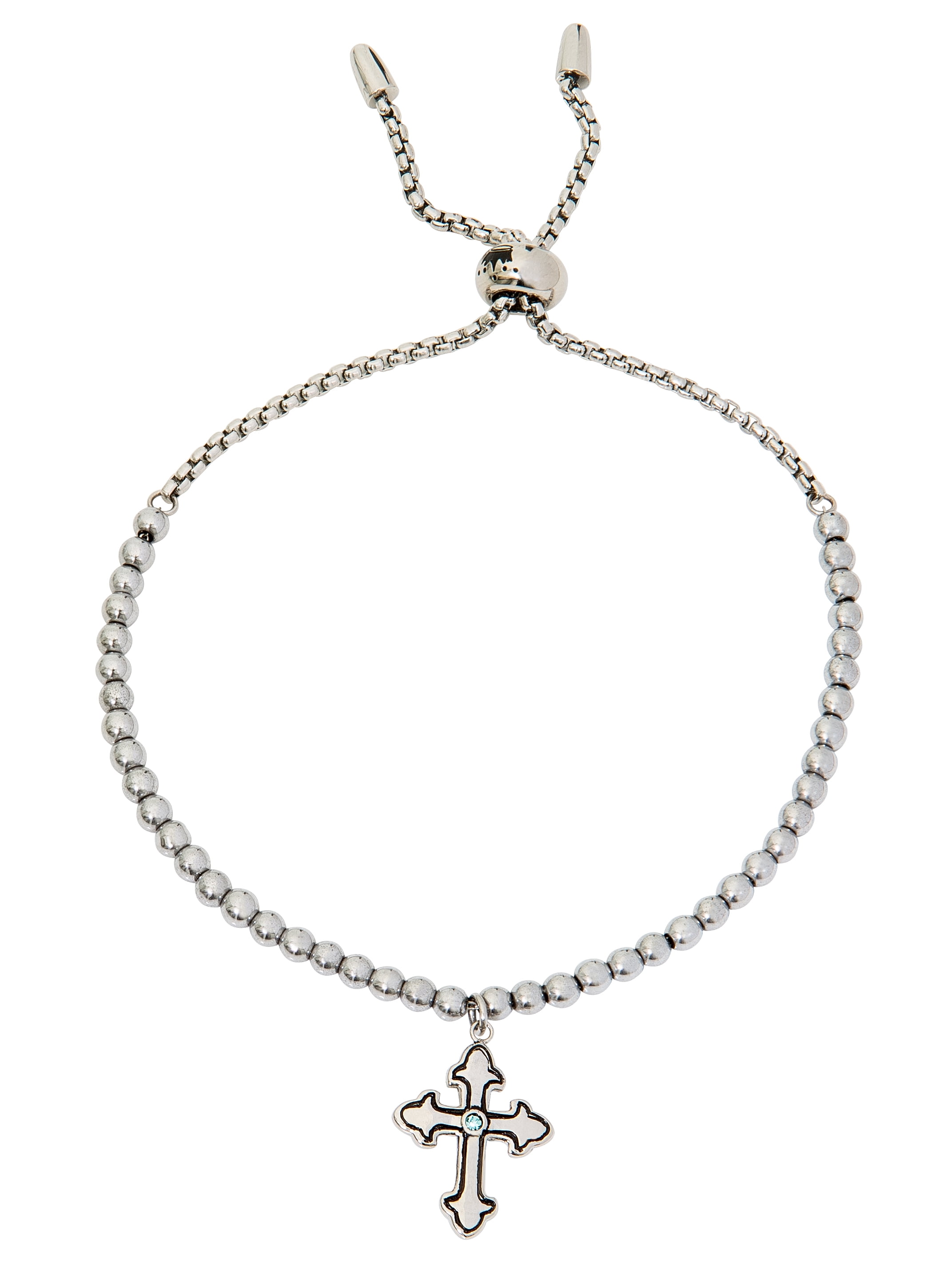 Connections from Hallmark Stainless Steel Crystal Cross Lariat Bracelet ...