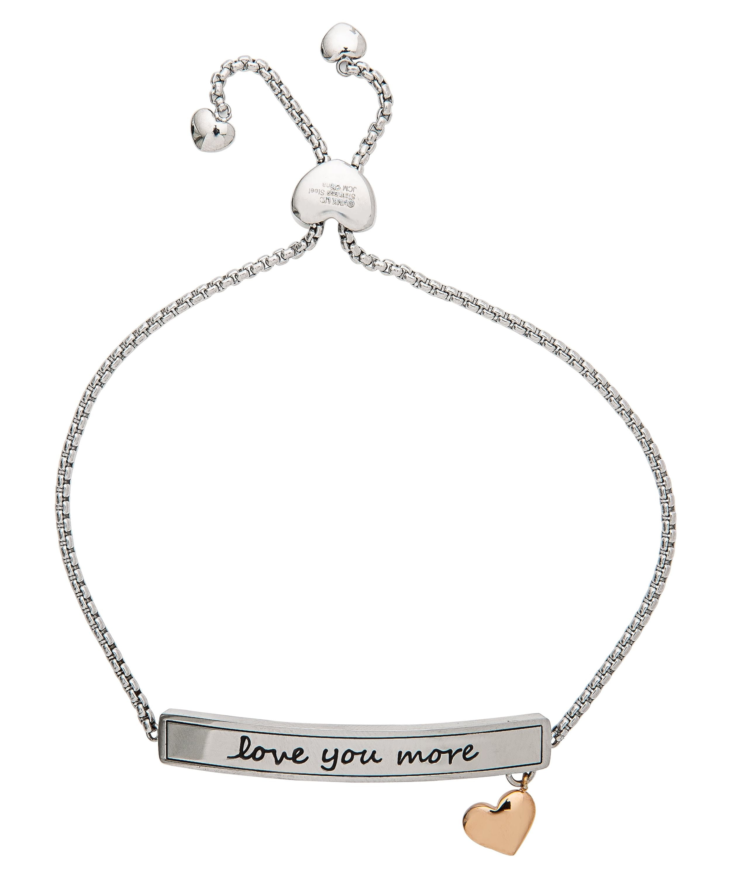 Connections from Hallmark Stainless Steel I Love You More Lariat Bracelet  with Rose Gold Heart Charm 