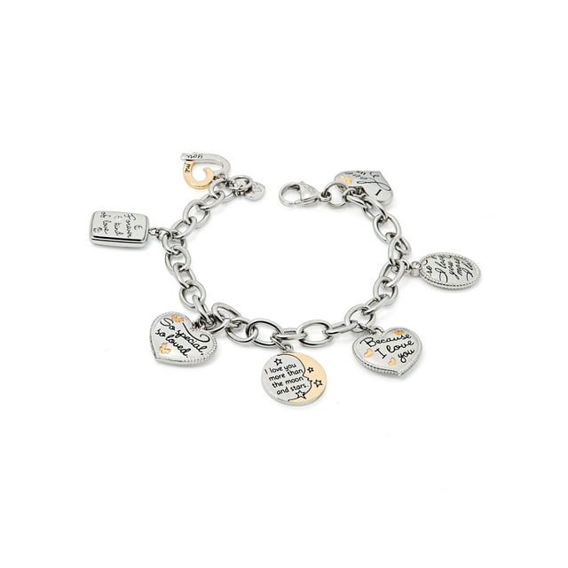 Connections from Hallmark Stainless Steel Love Multi-Charm Bracelet 7.5 ...