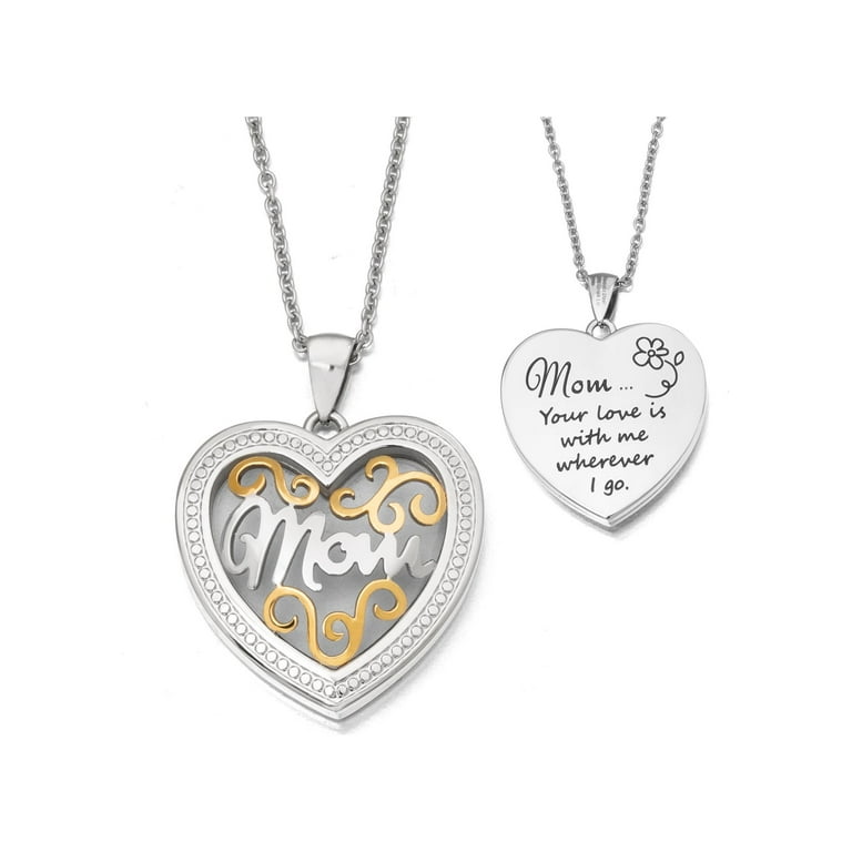 Hallmark Women s Stainless Steel Two Toned Mom Locket Pendant 20 Rope Chain
