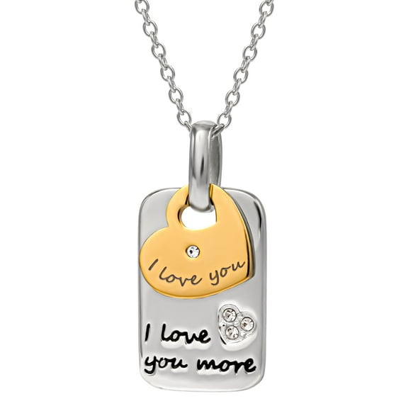 Connections from Hallmark Women's Stainless Steel "I Love You More" Dog Tag Pendant, 18" Chain