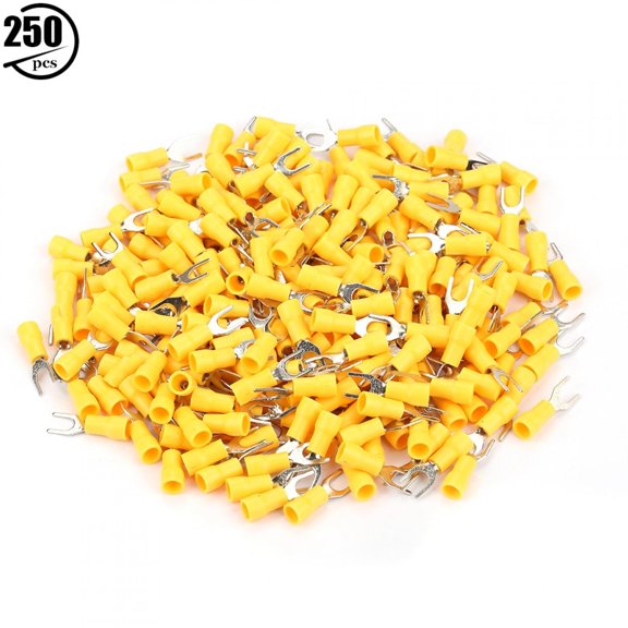 Connectors 250pcs Insulated Electrical Wire Terminals Crimp Fork Connector Set (Yellow)