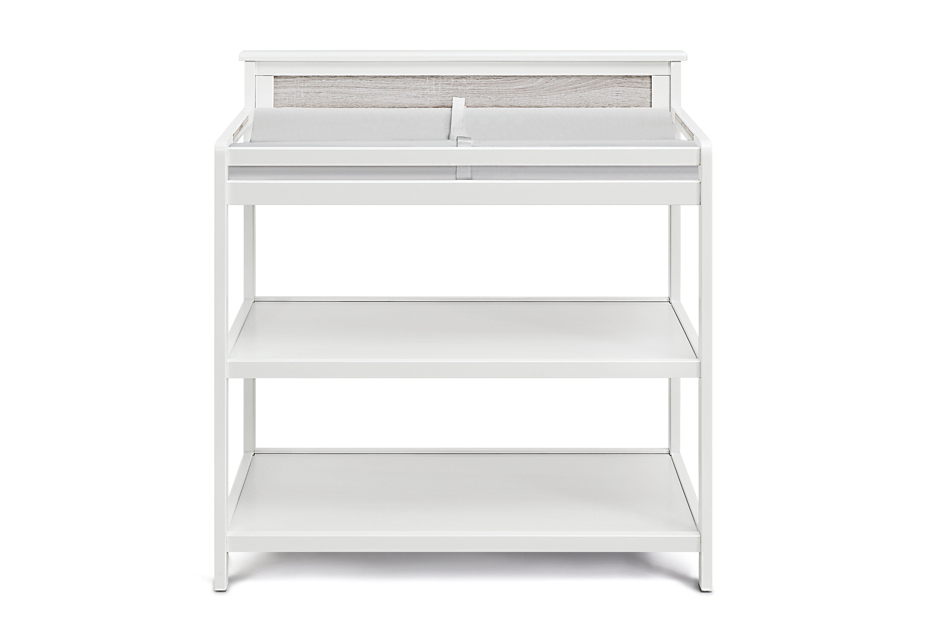 Connelly Changing Table White & Rockport Gray - Baby Dresser with Safety Rails, 2 Shelves for Nursery Storage, Converts to Toy Organizer or Bar Cart