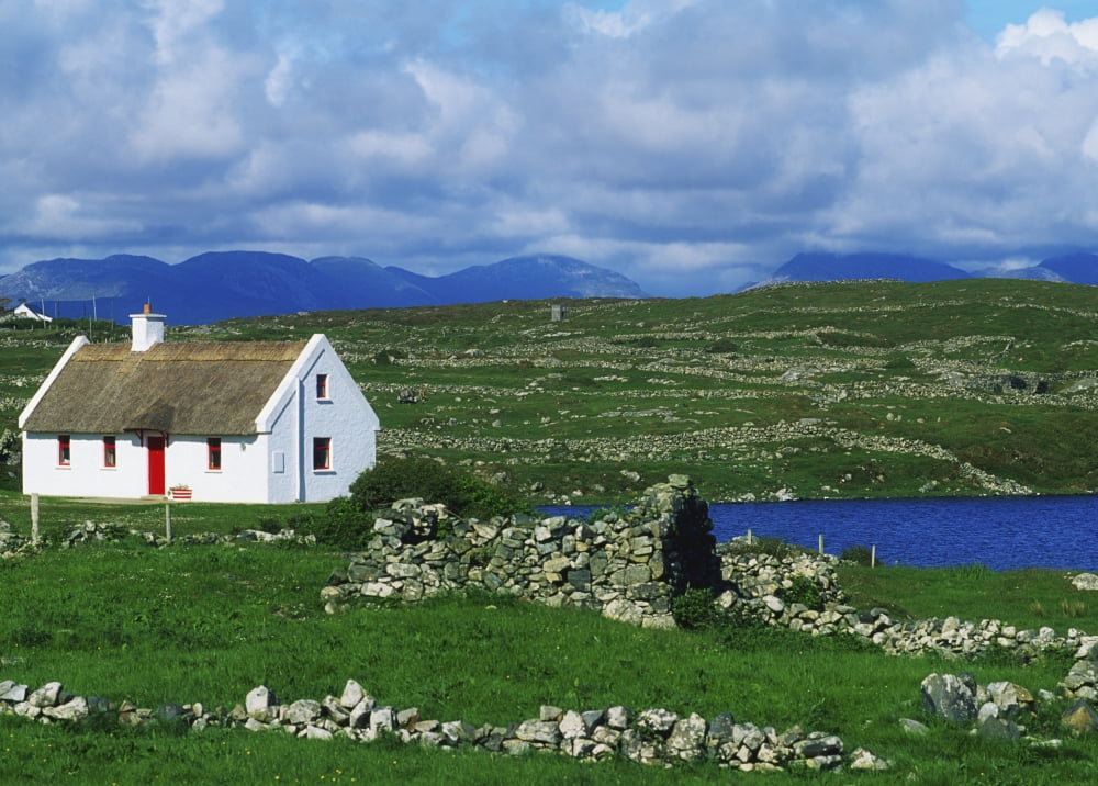 Connemara Co Galway Ireland Cottages Near Clifden Canvas Art - The Irish Image Collection Design Pics (18 x 12)