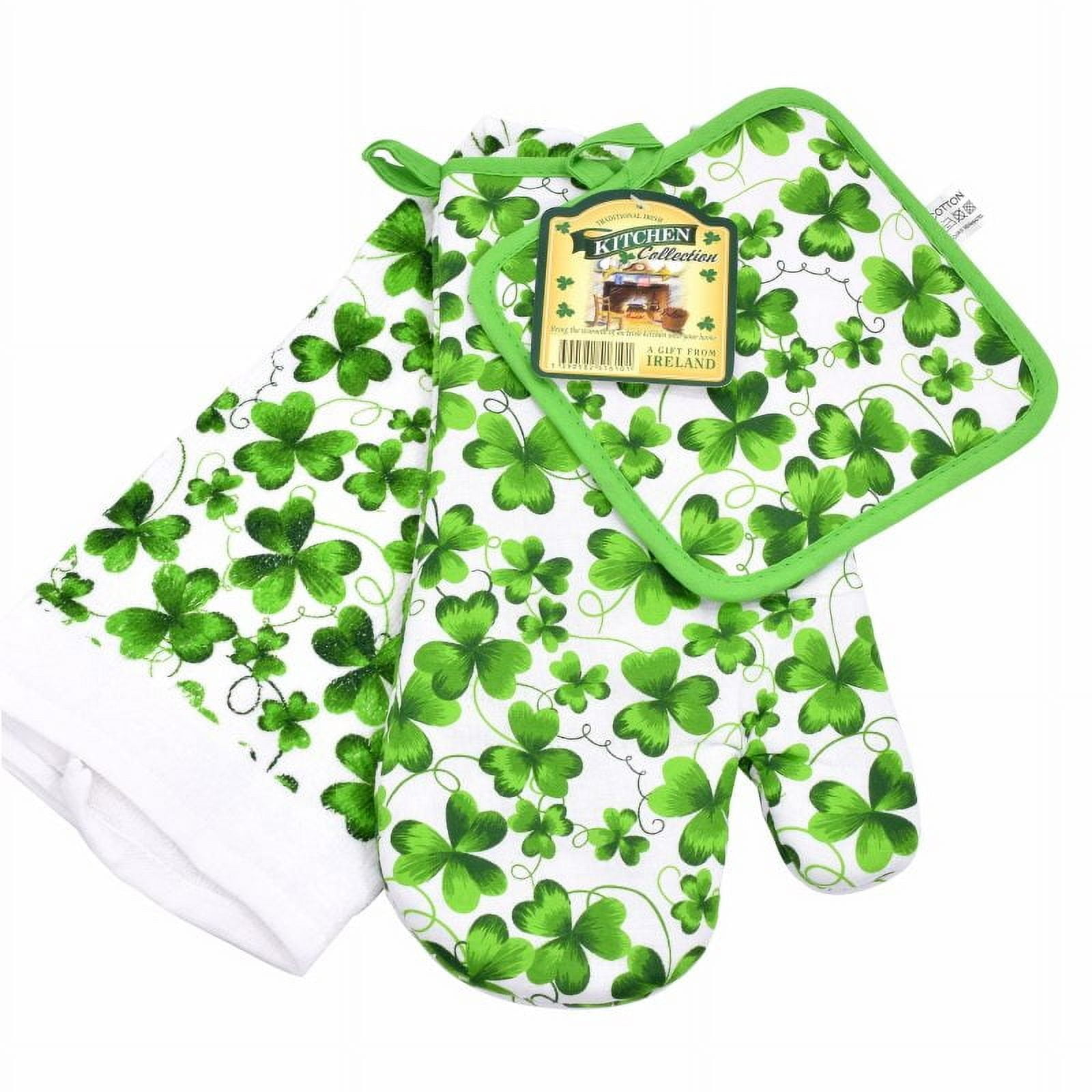 Connemara Kitchen Shamrock Style Tea Towel, Oven Glove, and Pot Holder Set