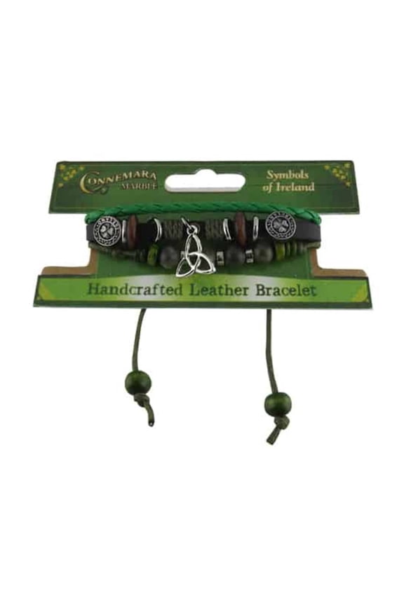 Connemara Marble Celtic Trinity Knot Leather Charm Bracelet