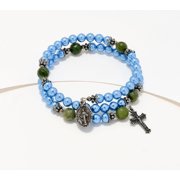 Connemara Marble Faux Pearl Coil Rosary Bracelet, Blue