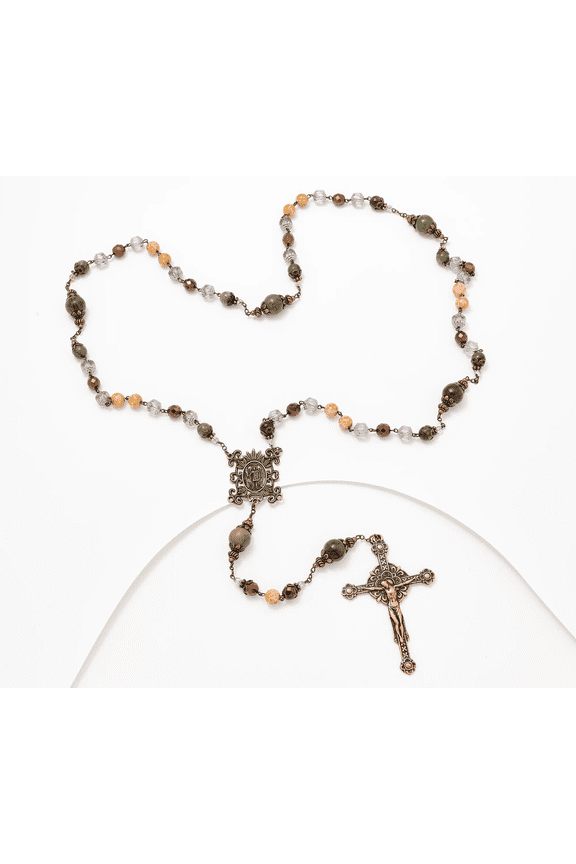 Mother's Love Rosary Necklace, Bronzetone