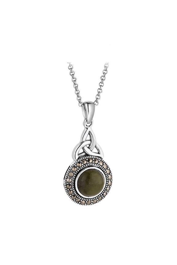 Connemara Marble and Marcasite Celtic Round Trinity Necklace