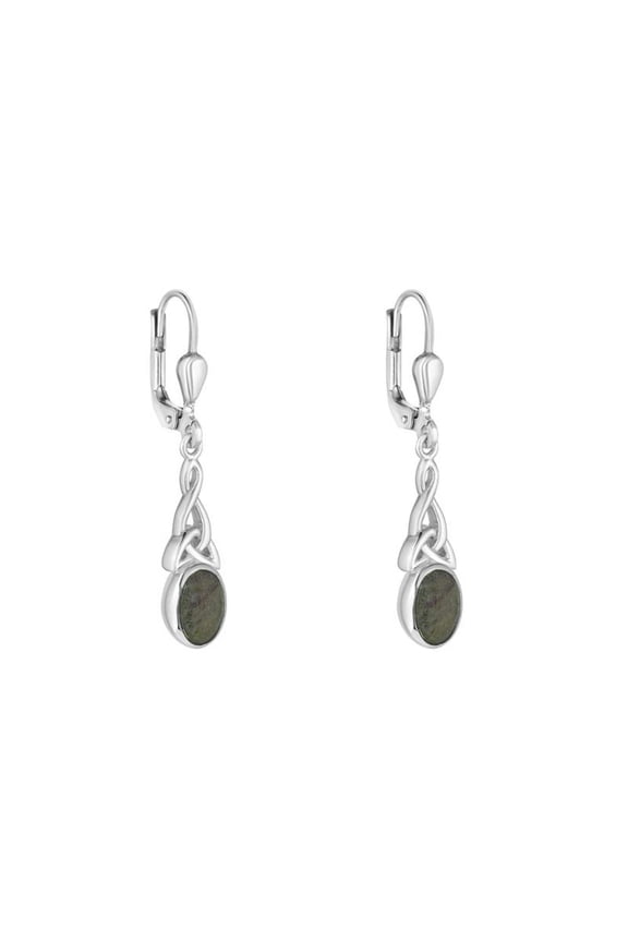 Connemara Marble and Sterling Silver Long Trinity Knot Drop Earrings