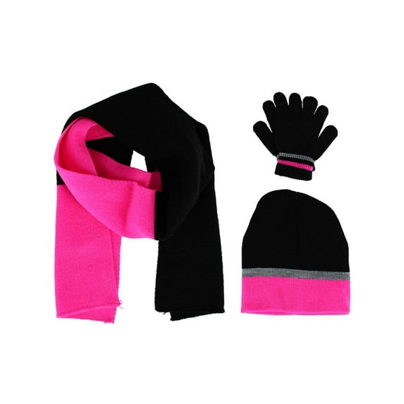 Connex Gear Girl's 8 - 16 Stripe Hat Scarf and Gloves 3 Piece Winter Set