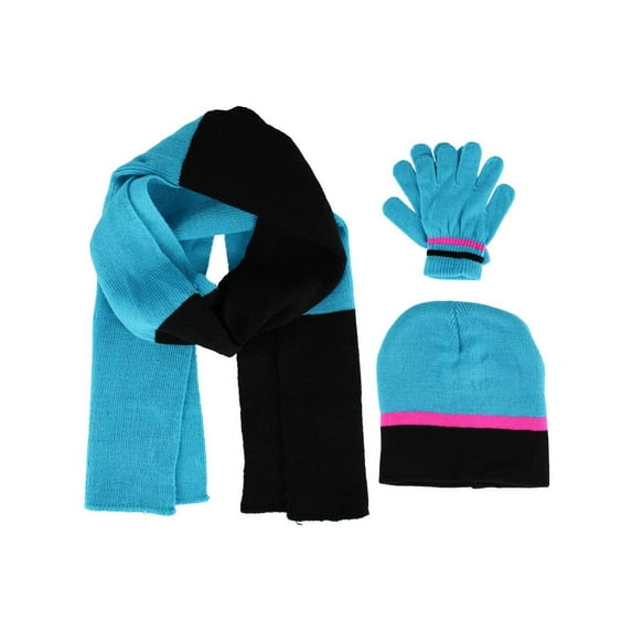 Connex Gear Girl's 8 - 16 Stripe Hat Scarf and Gloves 3 Piece Winter Set