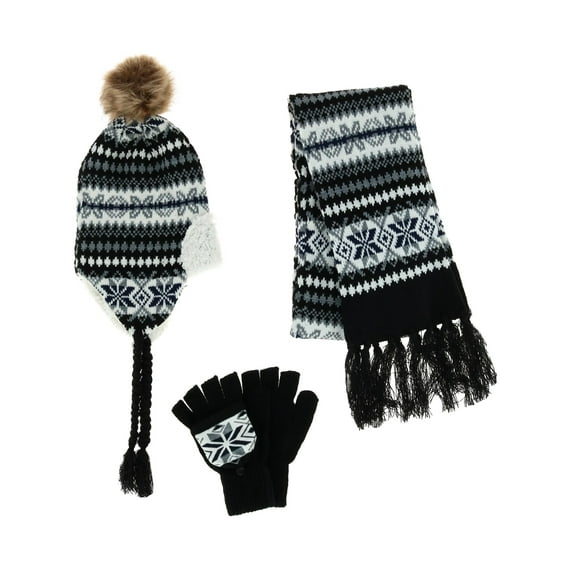Connex Gear Snowflake Print Hat Scarf and Glommit 3-Piece Winter Set (Women)