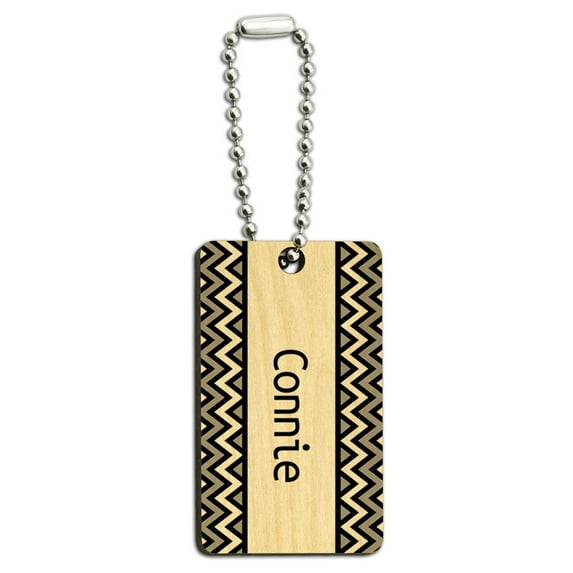 Connie Black and Grey Chevrons Wood Rectangle Key Chain