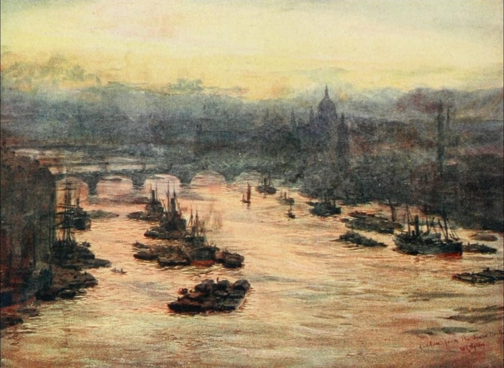 Connoisseur 14 1906 London from Tower Bridge Canvas Art - William Wyllie (24 x 36)