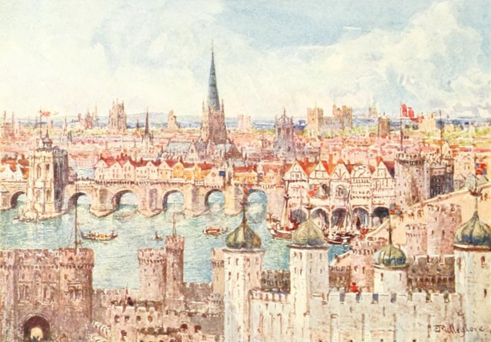 Connoisseur 16 1906 Old London Bridge in 1386 Canvas Art - John Fulleylove (24 x 36)