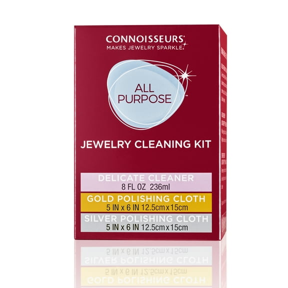 Connoisseurs All-Purpose Jewelry Cleaning Kit with Cleaner Solution and Polishing Cloths