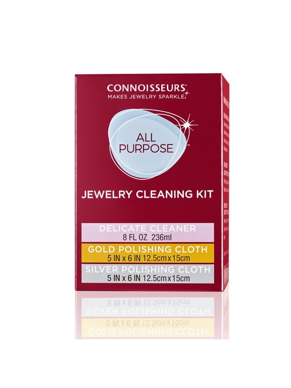 All-Purpose Jewelry Cleaning Kit with Cleaner Solution and Polishing Cloths
