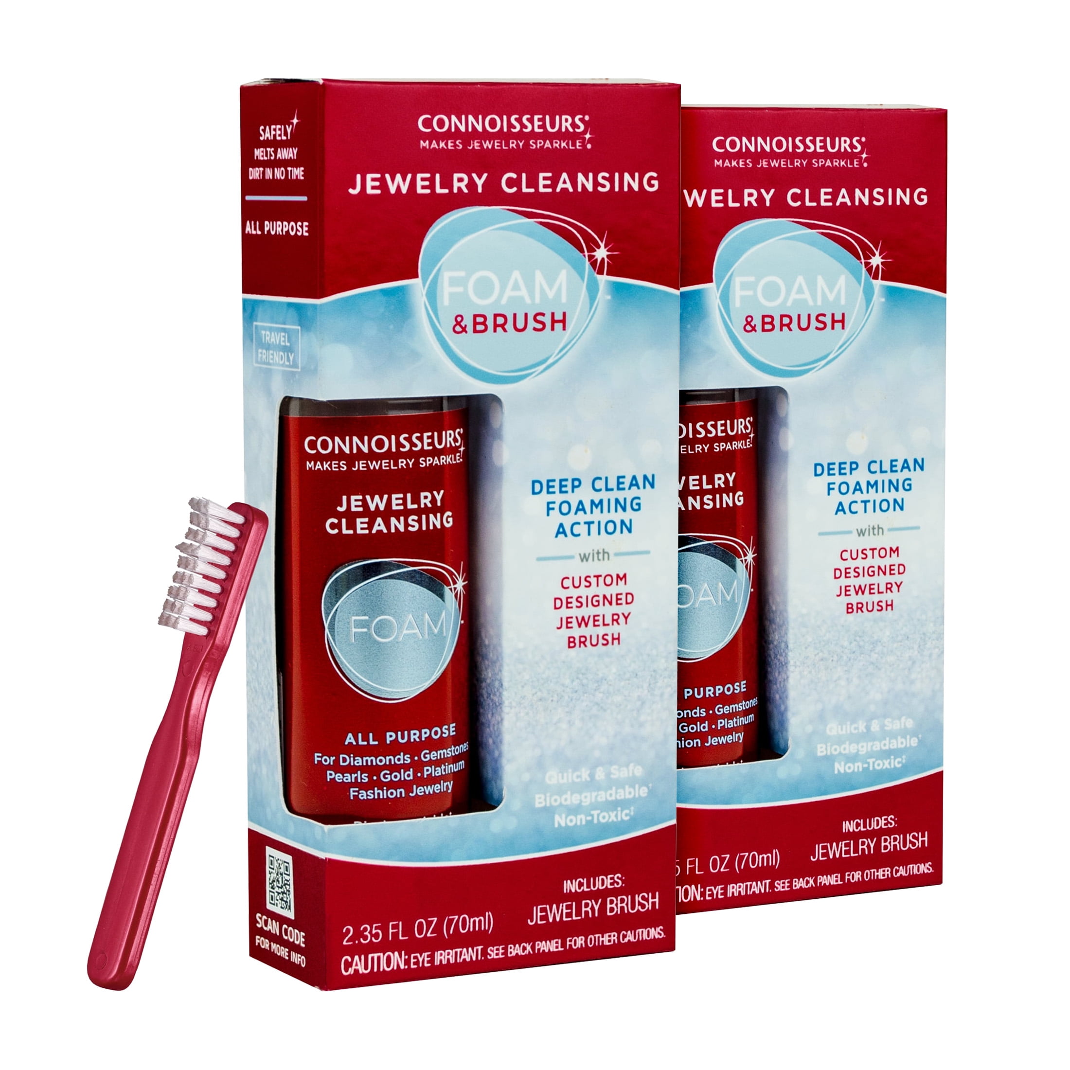 Connoisseurs All-Purpose Jewelry Cleansing Foam and Brush, 4.7 fl oz, 2 Pack