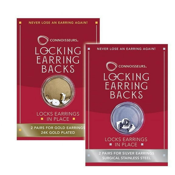 Connoisseurs Locking Earring Backs for Gold and Silver Earrings, 4 Pairs