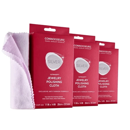 Connoisseurs Silver Jewelry Polishing Cloth, Cleans and Polishes All Silver Jewelry, 3 Pack