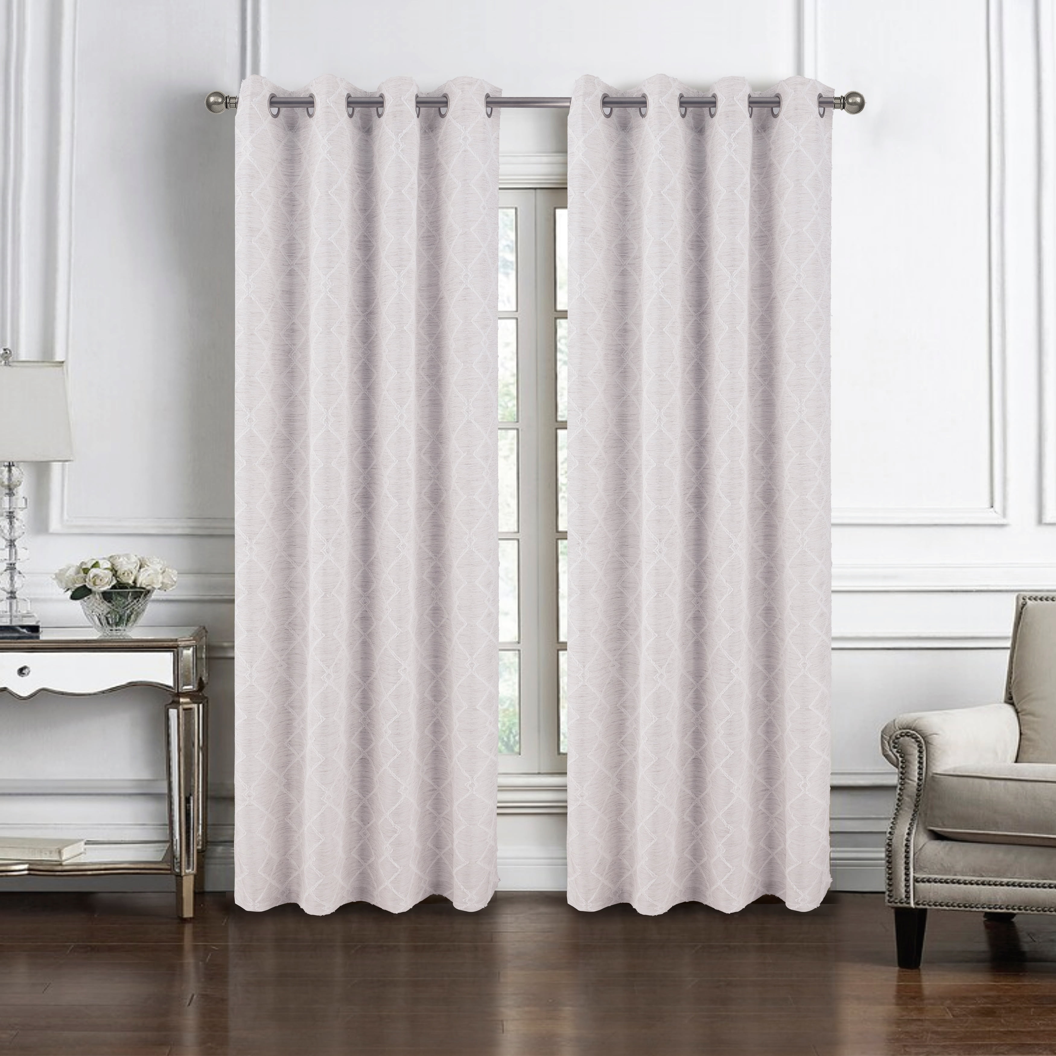 Connor 84" Beige Polyester Geometric Grommet Window Curtain