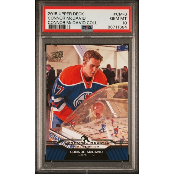 Connor McDavid 2015 Upper Deck Collection Hockey Rookie Card #CM-6 Graded PSA 10 Cert #86711684