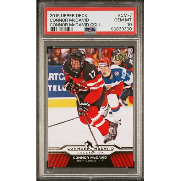 Connor McDavid 2015 Upper Deck Collection Hockey Rookie Card #CM-7 Graded PSA 10 Cert #90839300