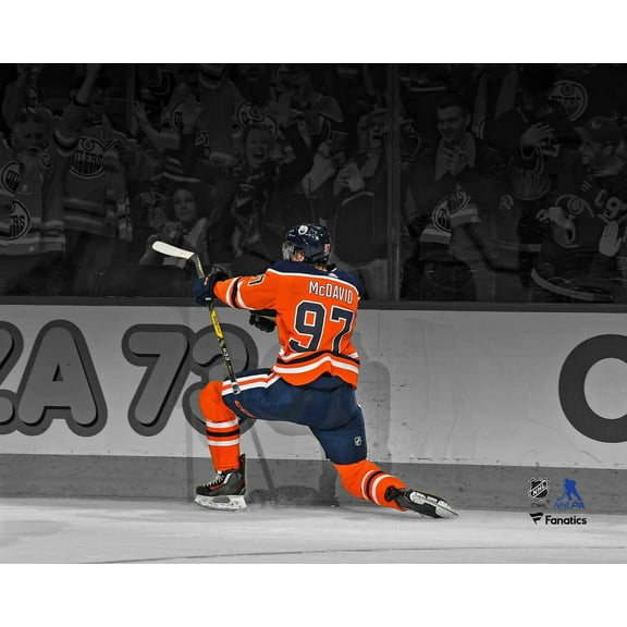 Connor McDavid Edmonton Oilers Unsigned Goal Celebration Spotlight Photograph