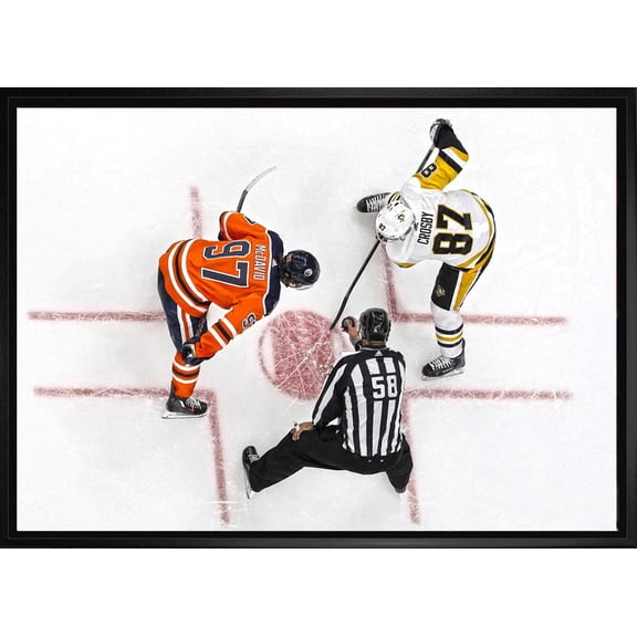 Connor McDavid and Sidney Crosby Framed 20x29 Overhead Face-off Canvas