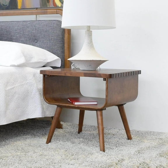 Connor Mid-Century Modern Rectangular Solid Wood End Table in Brown