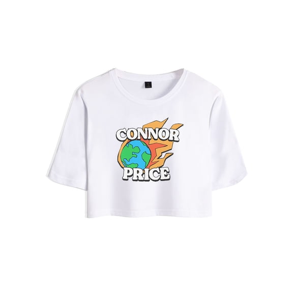 Connor Price Merch Printed Crop Top T-shirt Fashion Women Girls Short Sleeve Streetwear Tees