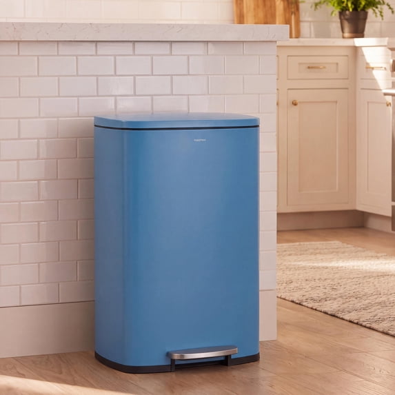 Connor Rectangular 13.2 Gallon (50L) Trash Can with Soft-Close Lid and FREE Mini Trash Can, Bright Cobalt Blue