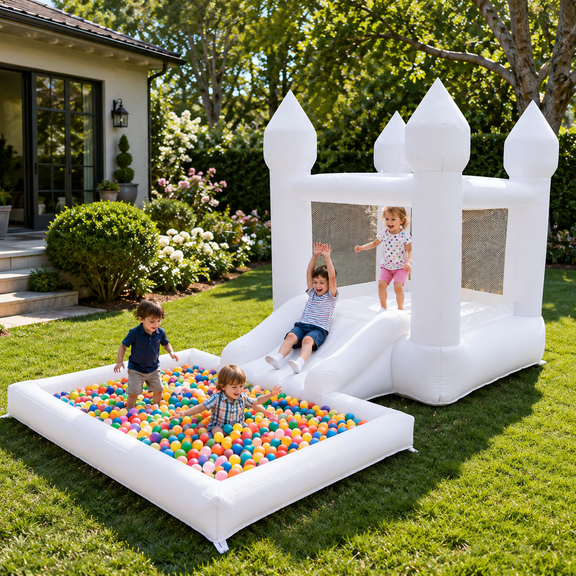 Connsann Inflatable Bounce House With Ball Pool and Air Blower for Kids, Indoor and Outdoor, Endless Fun
