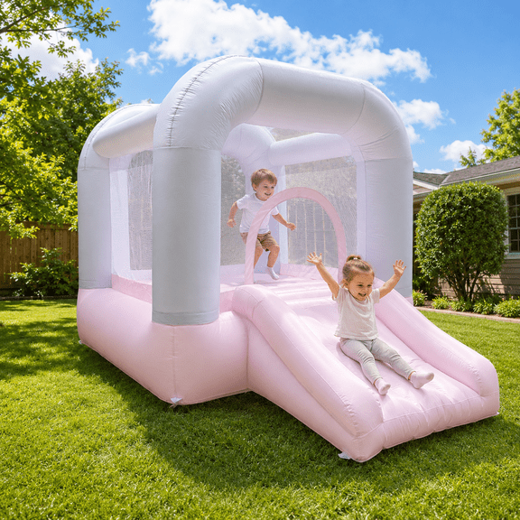 Connsann Inflatable Mini Bounce House With Slide, Pink, For Toddlers