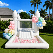 Connsann White Bounce House Oxford with Air Blower & Ball Pit for Kids Birthday Party, 13 x 8 x 8