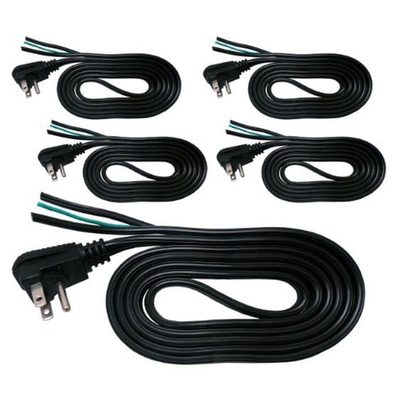 Conntek 21101-5 5-Pack 13-Amp 5.76-Feet Replacement Power Cord to U.S. 3-Prong Elbow Plug with Flat Cord