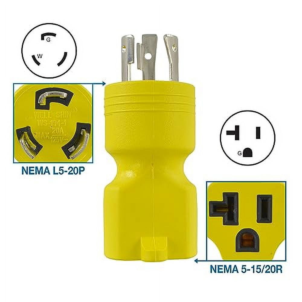 Conntek 30123 L5-20P to 5-15/20R Plug Adapter, Yellow - Walmart.com
