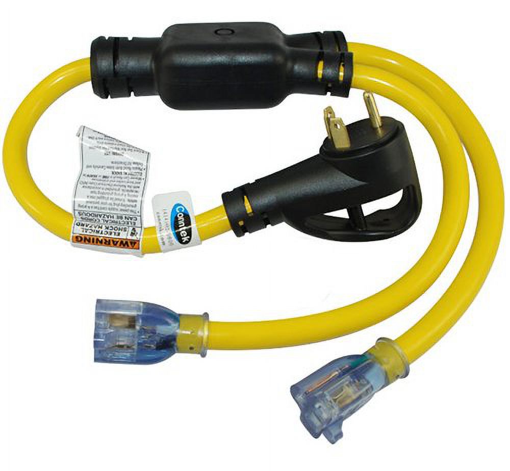 Conntek Rv 3Feet Y Cable Adapter Rv 30A Plug To (2) Us 3 Prong Connector(1520A) With Light