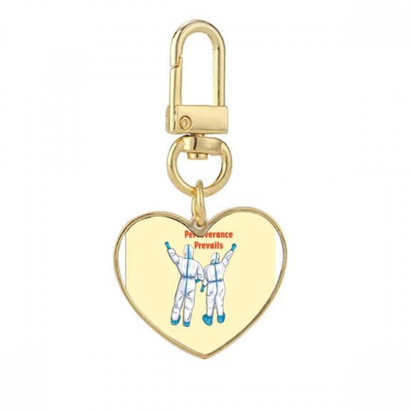 Conquer Disease Triumph Over Illness Gold Heart Keychain Metal Keyring Holder