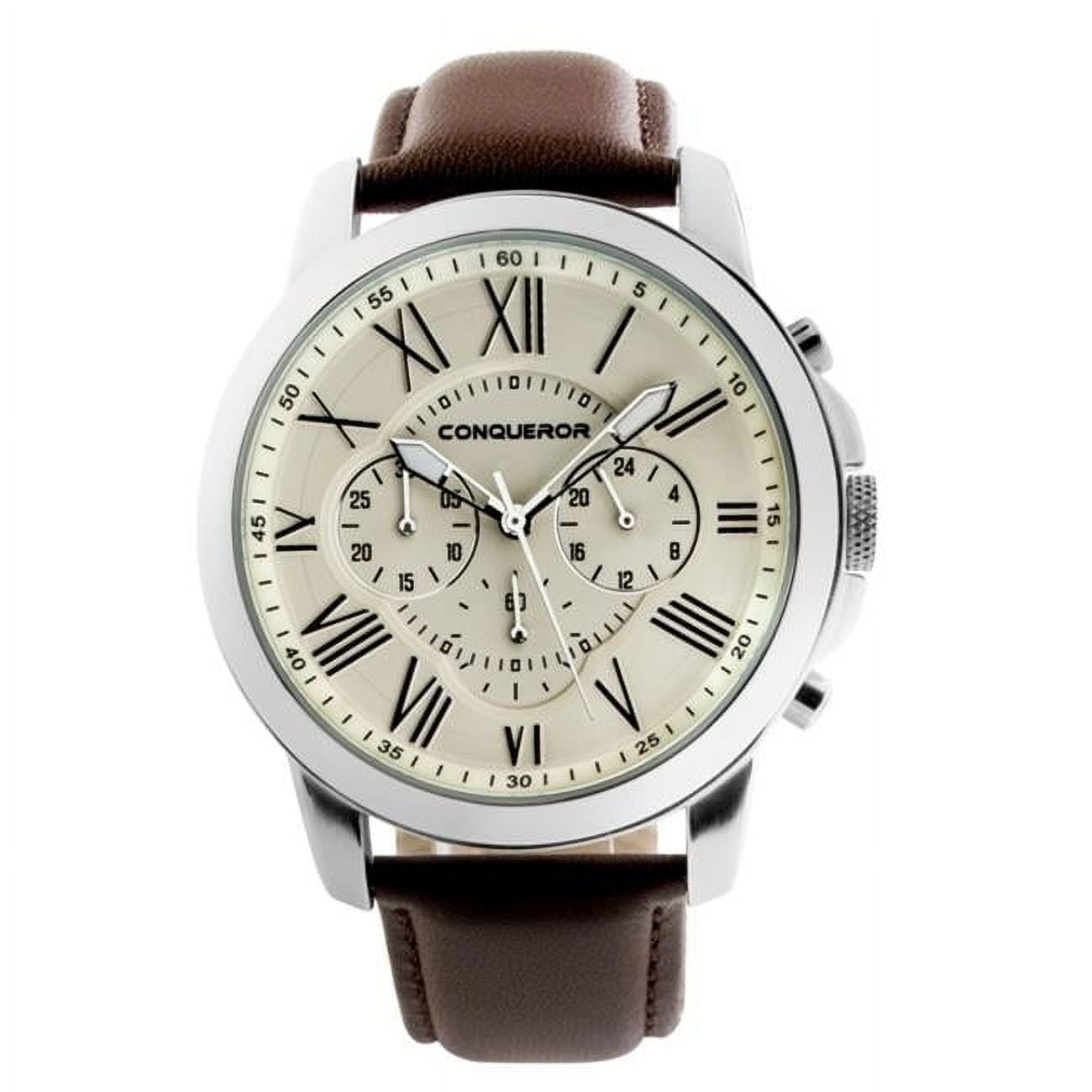 Conqueror CNQU-032414 Opalus 3 Eye Chonograph Brown Leather Watch