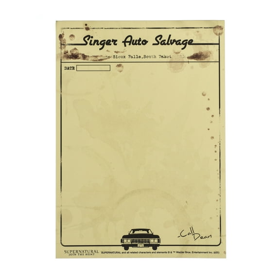 Conquest Journals Supernatural 5x7 Singer Auto Salvage Notepad