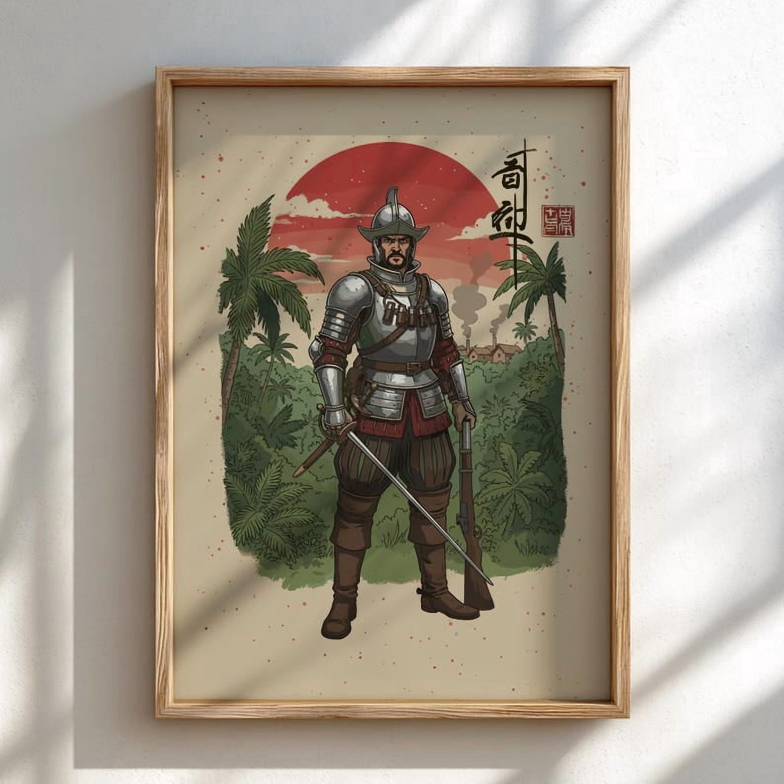 Conquistador Warrior Japanese Ink Art Print Sumi-e Rising Sun Poster ...