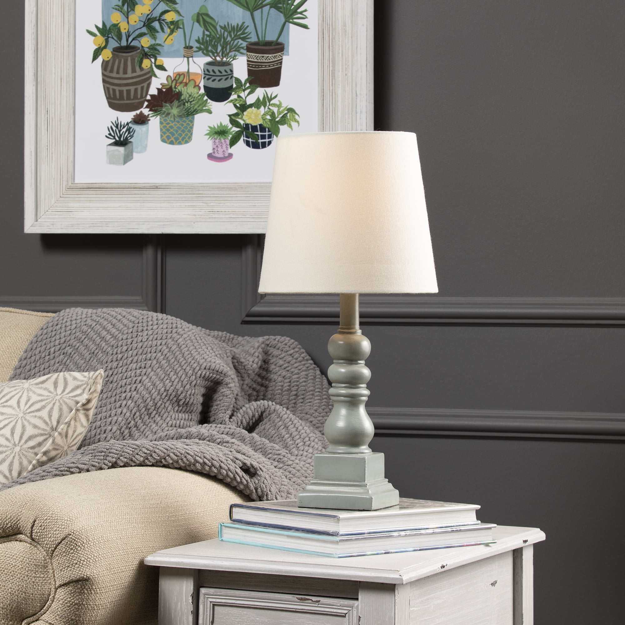 Conrad 18.5" Distressed Gray Resin Table Lamp with Linen Shade
