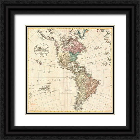 Conrad, Mannert 26x26 Black Ornate Wood Framed with Double Matting Museum Art Print Titled - Map of North America and South America, 1796