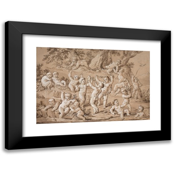 Conrad Martin Metz 14x11 Black Modern Framed Museum Art Print Titled - A Large Group of Putti Playing Contentedly by a Stream (1802 - 1827)