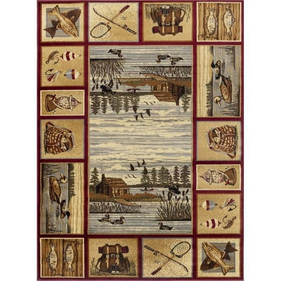 Conrad Trading  7 ft. 10 in. x 10 ft. 3 in. Cabin Life Lodge Machine Made Rectangle Rug, Red