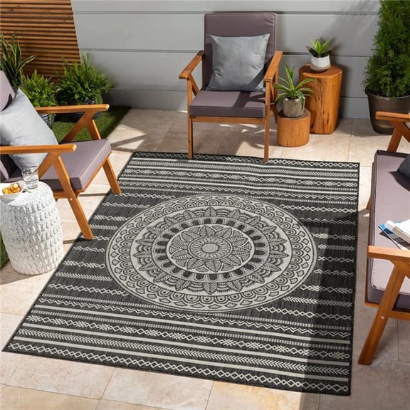Conrad Trading HAR2017 8x10 7 ft. 10 in. x 10 ft. 3 in. Harmony Indoor & Outdoor Flat Weave Rectangle Area Rug, Anthracite